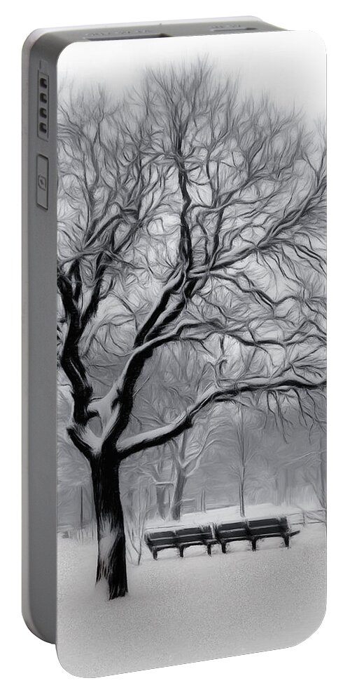 Winter Portable Battery Charger featuring the digital art Winter in the Park by Nina Bradica