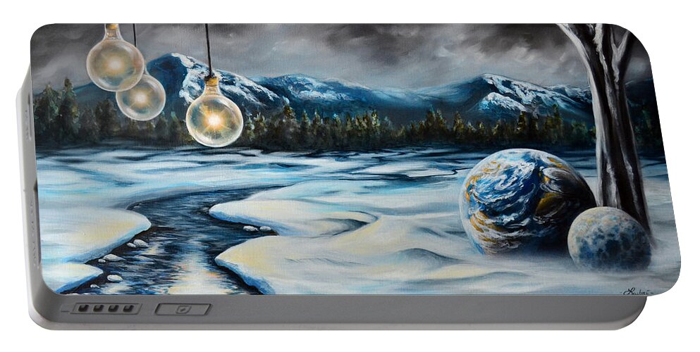 Surreal Portable Battery Charger featuring the painting Winter by Lachri