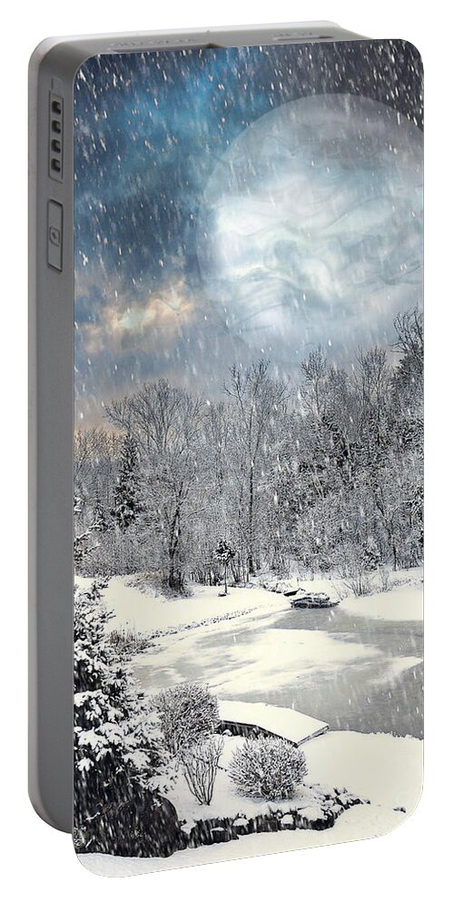 Winter Picture Portable Battery Charger featuring the photograph Winter Mystic Night by Gwen Gibson