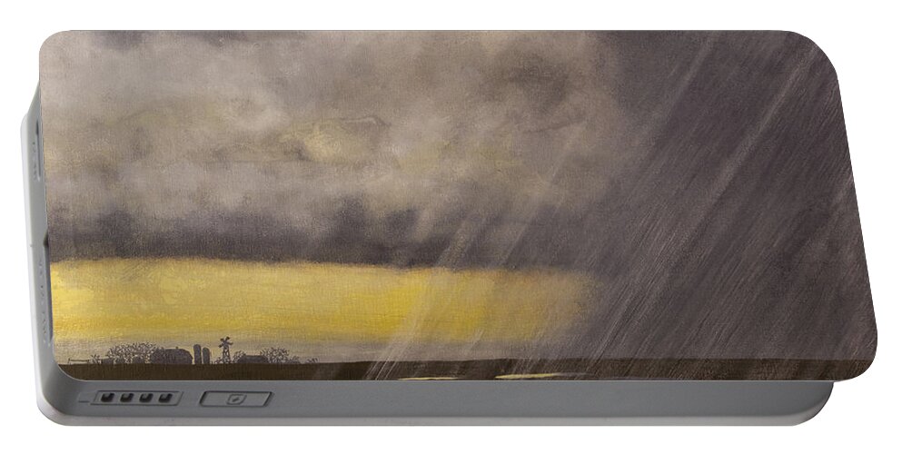 Storm Clouds Portable Battery Charger featuring the painting Winter Rain by Jack Malloch