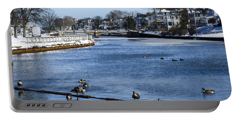 Geese Portable Battery Charger featuring the photograph Winter Scene Jersey Shore Town by Maureen E Ritter
