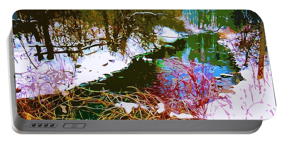 Winter Portable Battery Charger featuring the painting Winter Stream by CHAZ Daugherty
