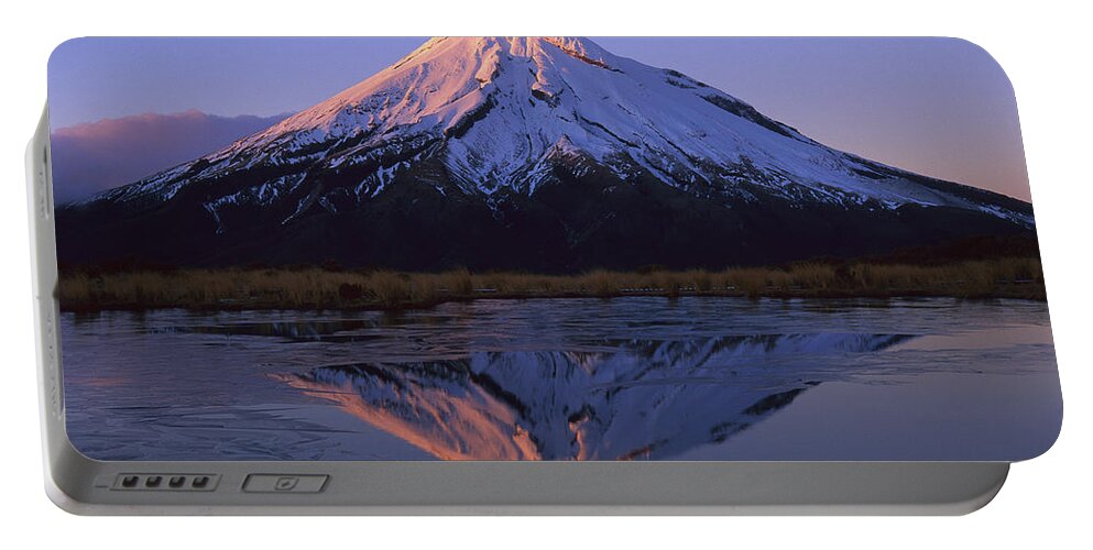 Feb0514 Portable Battery Charger featuring the photograph Winter Sunrise Over Mt. Taranaki by Harley Betts