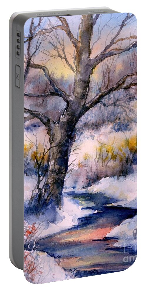 Winter Portable Battery Charger featuring the painting Winter Sunrise by Virginia Potter