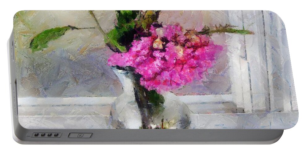 Flowers Portable Battery Charger featuring the painting Winter Windowsill by RC DeWinter