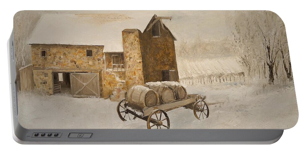Landscape. Wine Portable Battery Charger featuring the painting Winter Wine by Alan Lakin