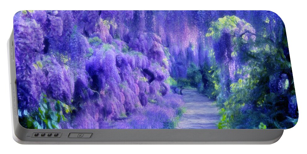 Impressionism Portable Battery Charger featuring the mixed media Wisteria Dreams Impressionism by Georgiana Romanovna