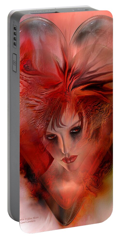 Fantasy Portable Battery Charger featuring the mixed media Within A Glass Heart by Carol Cavalaris