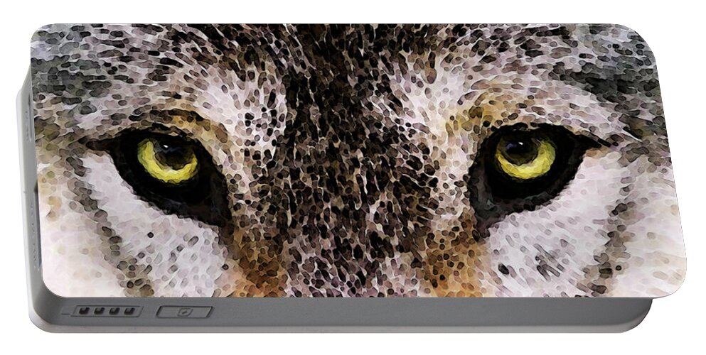 Wolf Portable Battery Charger featuring the painting Wolf Eyes by Sharon Cummings by Sharon Cummings