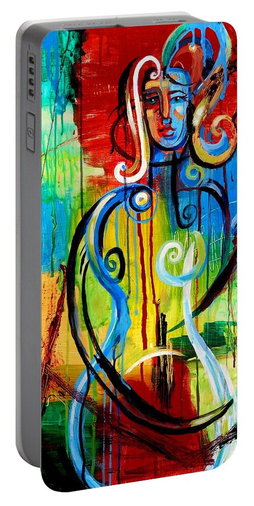 Woman Portable Battery Charger featuring the painting Woman Bass by Genevieve Esson
