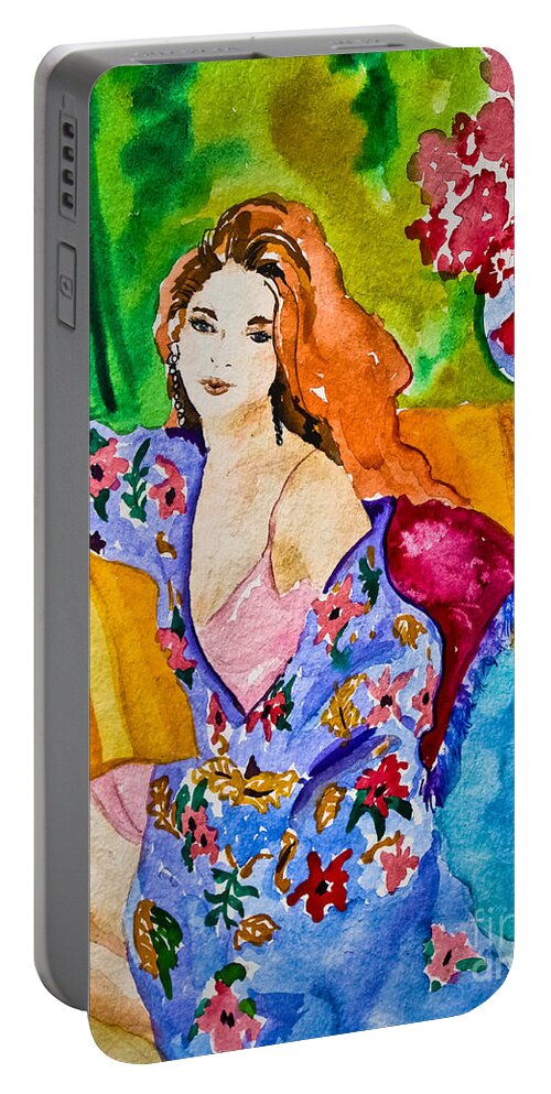 Portraits Portable Battery Charger featuring the painting Woman in Silk Kimono by Colleen Kammerer