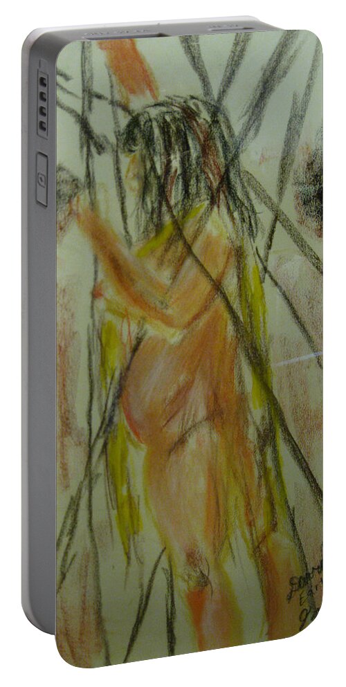 Nude Portable Battery Charger featuring the pastel Woman in Sticks by David Trotter