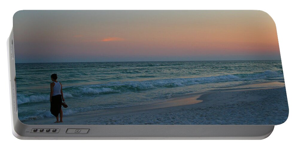 Woman Portable Battery Charger featuring the photograph Woman on Beach at Dusk by Karen Adams