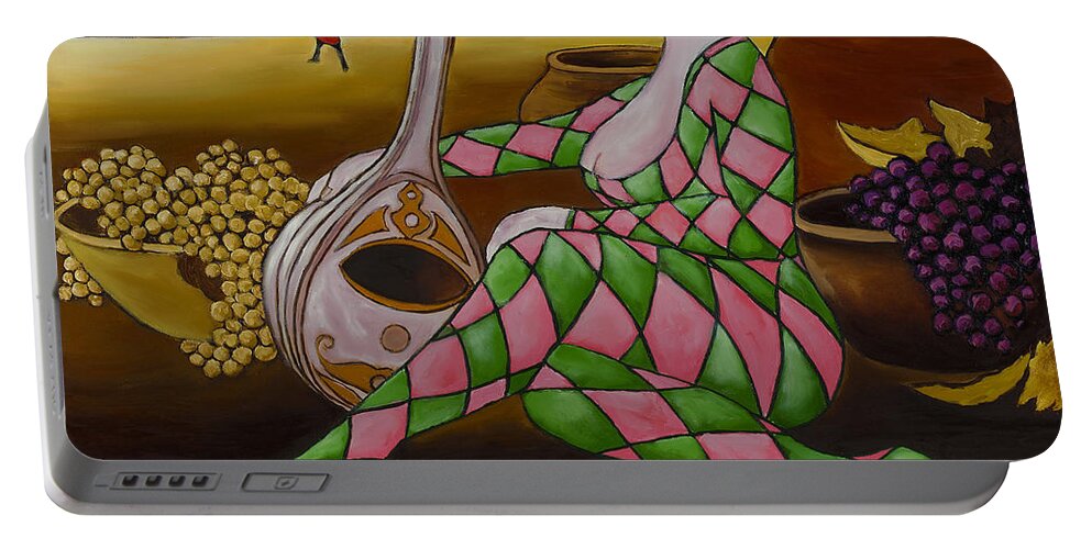 Woman With Musical Instrument Portable Battery Charger featuring the painting Woman With Mandolin by William Cain
