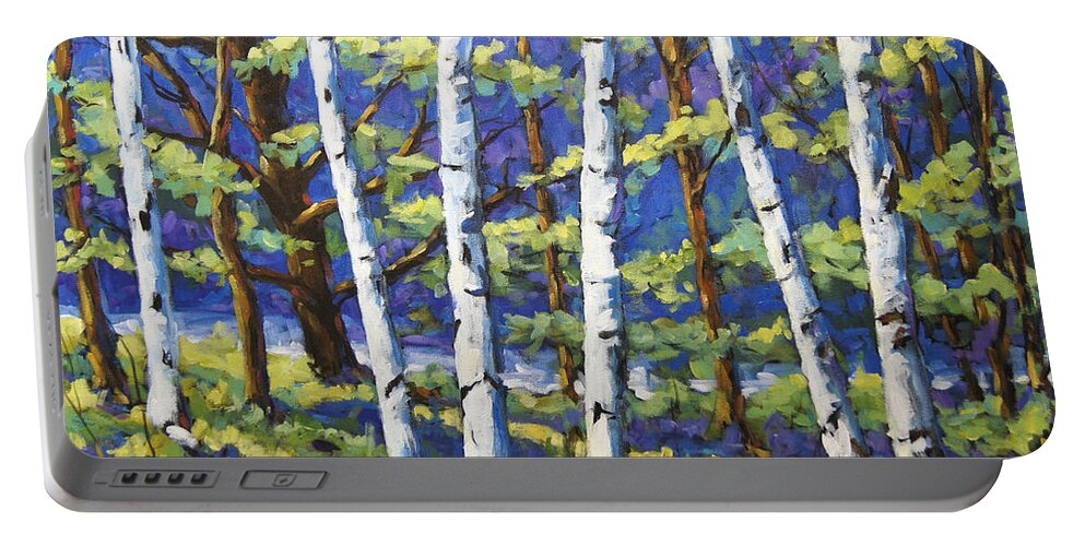 Canadian Landscape Created By Richard T Pranke Portable Battery Charger featuring the painting Woodland Birches by Richard T Pranke