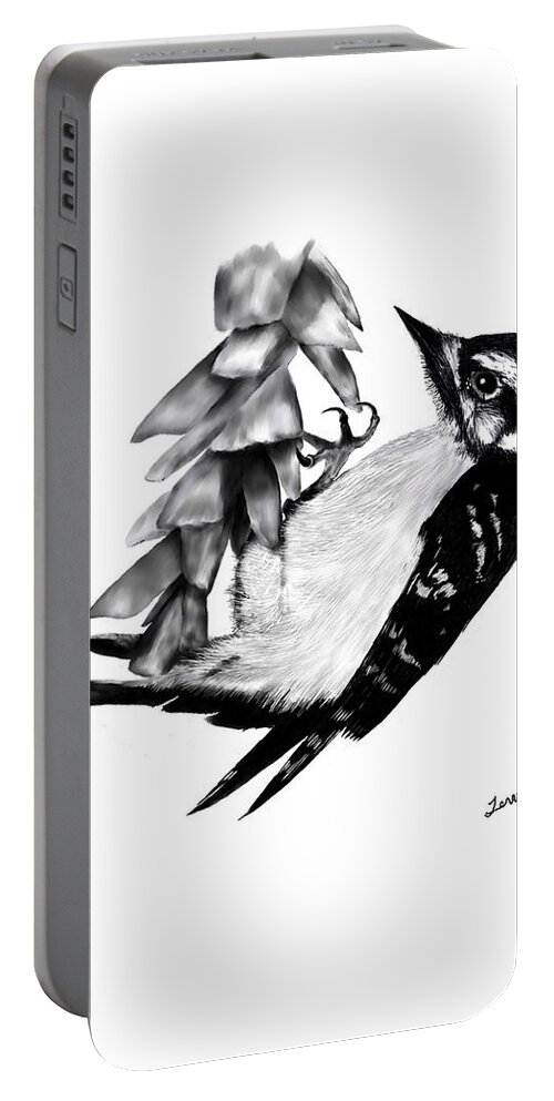 Downy Woodpecker Portable Battery Charger featuring the digital art Downy Woodpecker by Terry Frederick
