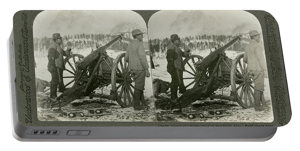 1914 Portable Battery Charger featuring the painting World War I Italian Gun - To License For Professional Use Visit Granger.com by Granger