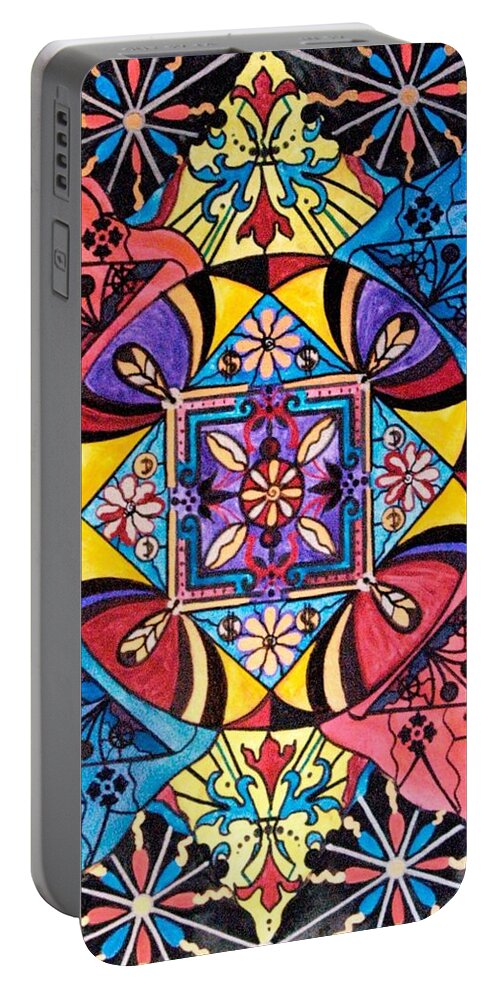 Worldly Abundance Portable Battery Charger featuring the painting Worldly Abundance by Teal Eye Print Store