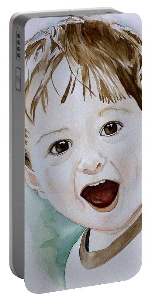 Little Boy Portable Battery Charger featuring the painting Wow by Michal Madison