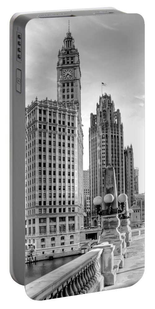 Architecture Portable Battery Charger featuring the photograph Wrigley and Tribune by Scott Norris