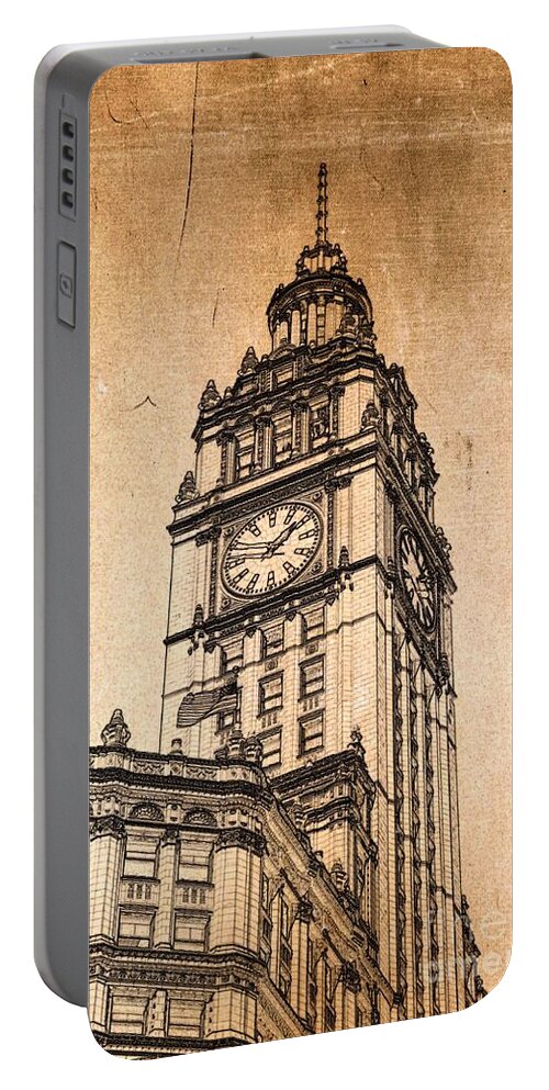 Wrigley Tower Portable Battery Charger featuring the digital art Wrigley Clock Tower Chicago by Dejan Jovanovic