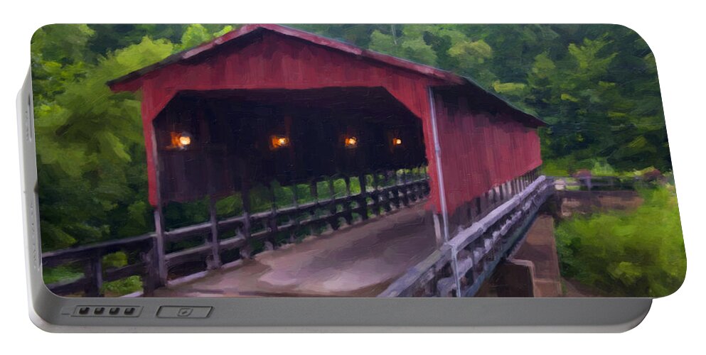 Covered Bridge Portable Battery Charger featuring the digital art WV Covered Bridge by Flees Photos