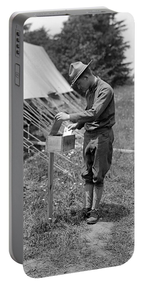 War Portable Battery Charger featuring the photograph Wwi, Soldier At Camp Mailbox, 1915-20 by Science Source