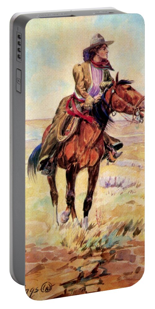 Occupation Portable Battery Charger featuring the painting Wyoming Cowgirl, 1907 by Science Source