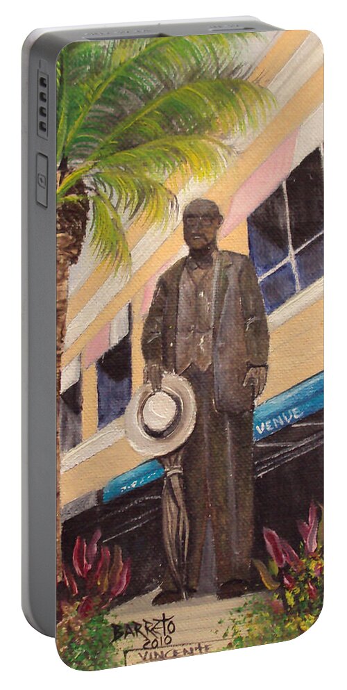  Portable Battery Charger featuring the painting Ybor Statue 2010 by Gloria E Barreto-Rodriguez