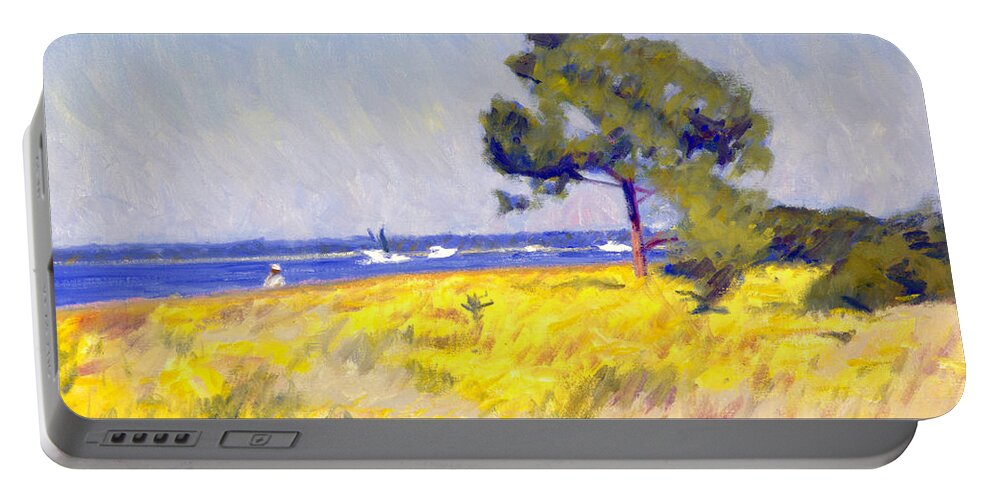Dune Portable Battery Charger featuring the painting Yellow Asters by Candace Lovely