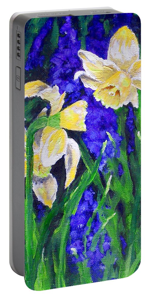 Flowers Portable Battery Charger featuring the painting Yellow Daffs by Jamie Frier