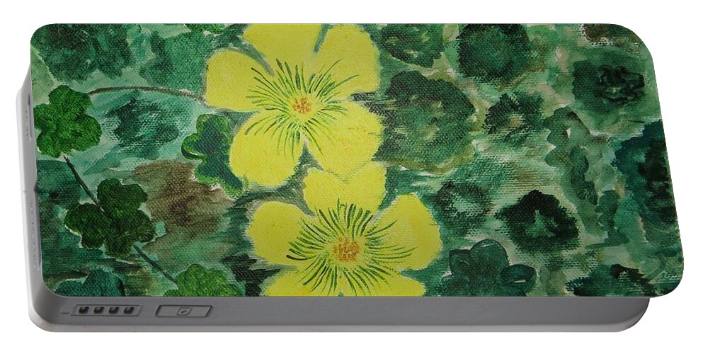 Yellow Flowersamidst Green Leaves Portable Battery Charger featuring the painting Yellow Magic by Sonali Gangane