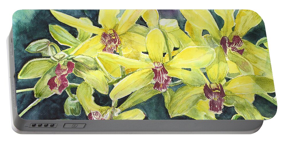 Yellow Portable Battery Charger featuring the painting Yellow Orchids by Janis Lee Colon