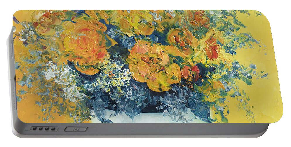 Roses Portable Battery Charger featuring the painting Yellow Roses by Jan Matson
