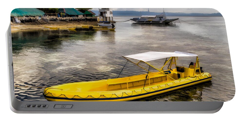 Yellow Boat Portable Battery Charger featuring the photograph Yellow Tour Boat by Adrian Evans
