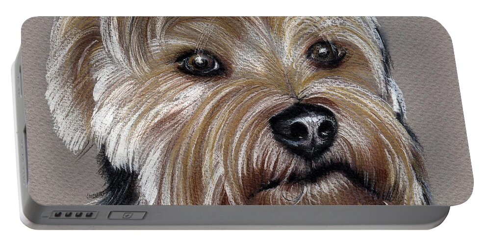 Yorkshire Portable Battery Charger featuring the drawing Yorkshire Terrier- drawing by Daliana Pacuraru