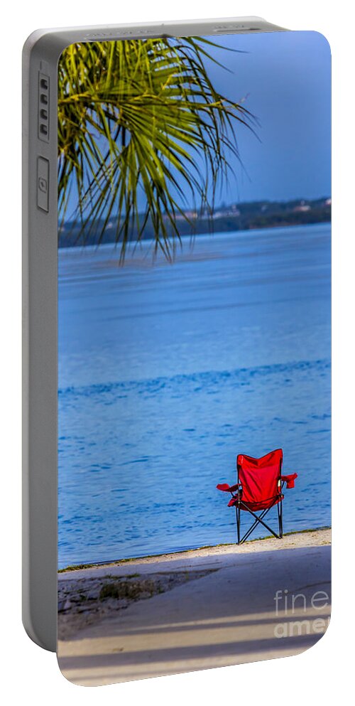Red Beach Chairs Portable Battery Charger featuring the photograph You Should be Here by Marvin Spates