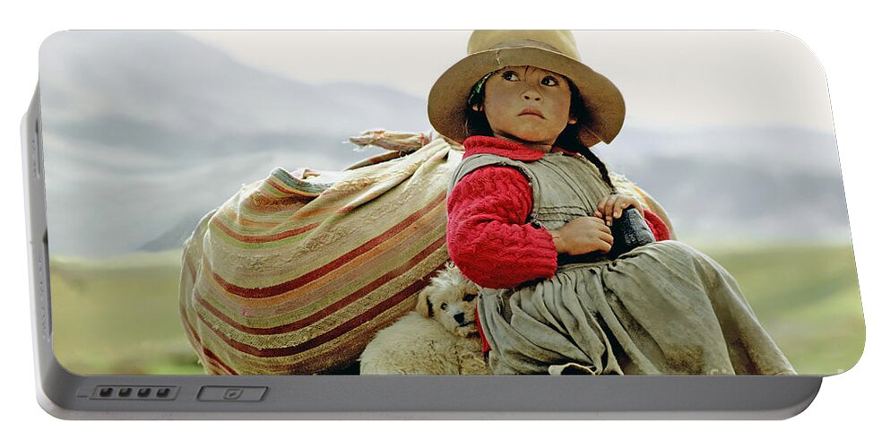 Girl Portable Battery Charger featuring the photograph Young Girl in Peru by Victor Englebert