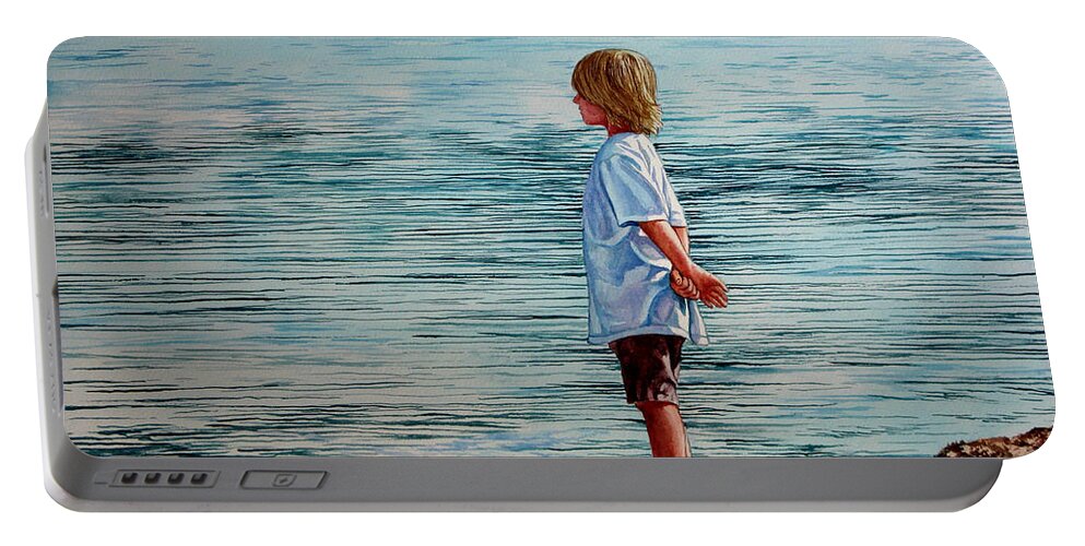 Lad Portable Battery Charger featuring the painting Young Lad by the Shore by Christopher Shellhammer