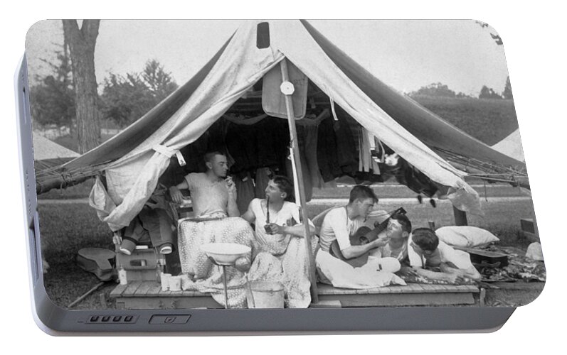 1895 Portable Battery Charger featuring the photograph Young Men On A Camp Out by Pach Bros.
