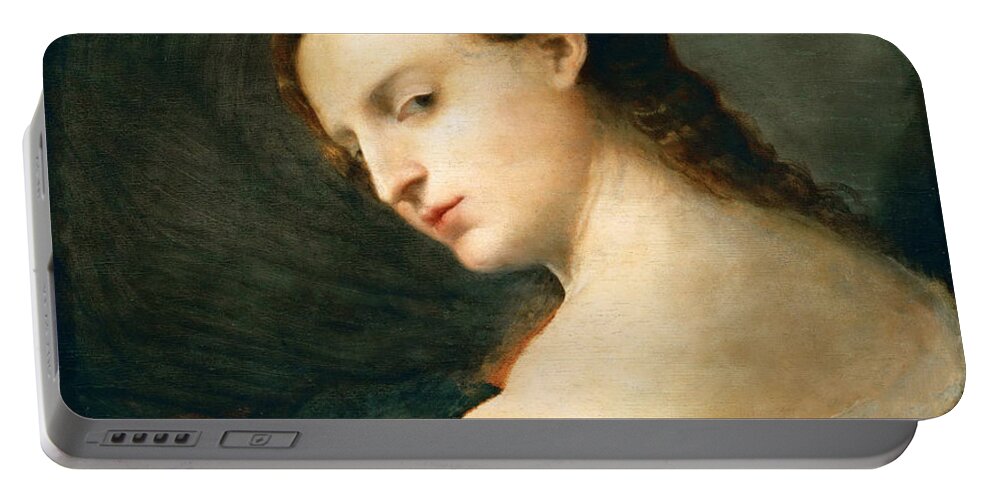 Palma Vecchio Portable Battery Charger featuring the painting Young Woman in Profile by Palma Vecchio