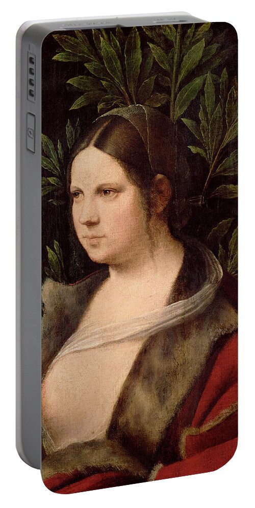 Giorgione Portable Battery Charger featuring the painting Young Woman. Laura by Giorgione