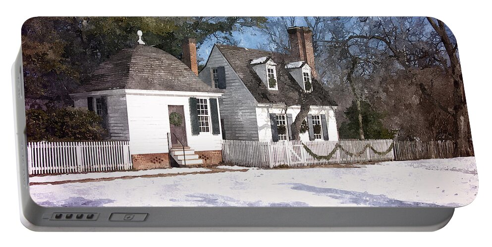 Cottage Portable Battery Charger featuring the painting Yule Cottage by Shari Nees