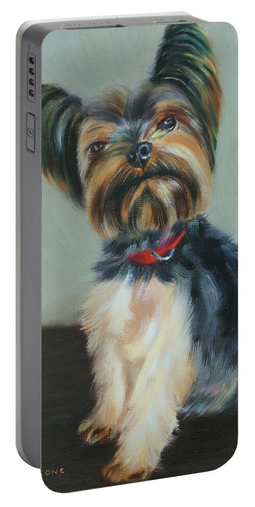 Yorkie Portable Battery Charger featuring the painting Yurman by Jill Ciccone Pike