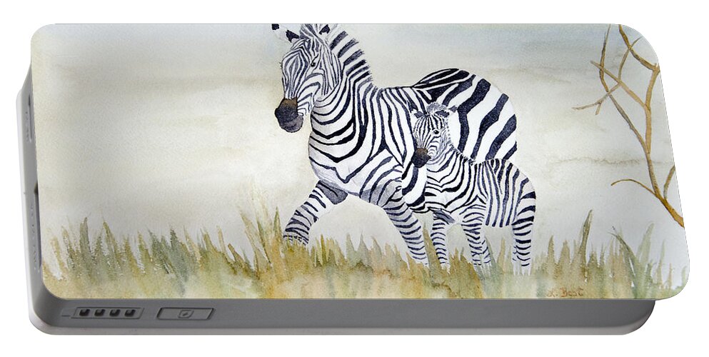 Zebra Portable Battery Charger featuring the painting Zebra Family by Laurel Best