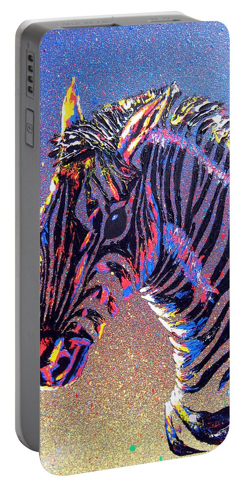 Zebra Portable Battery Charger featuring the painting Zebra Fantasy by Mayhem Mediums