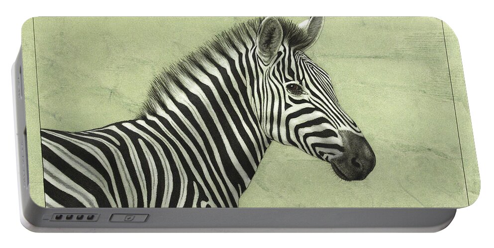 Zebra Portable Battery Charger featuring the painting Zebra by James W Johnson
