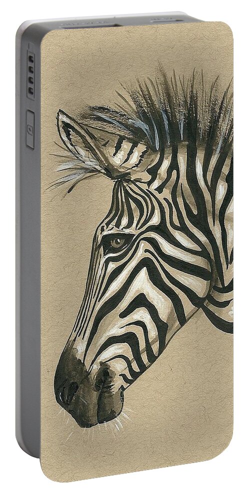 Zebra Portable Battery Charger featuring the painting Zebra Profile by Konni Jensen