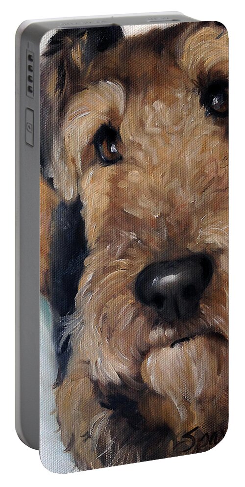 Airedale Portable Battery Charger featuring the painting Zeta by Mary Sparrow