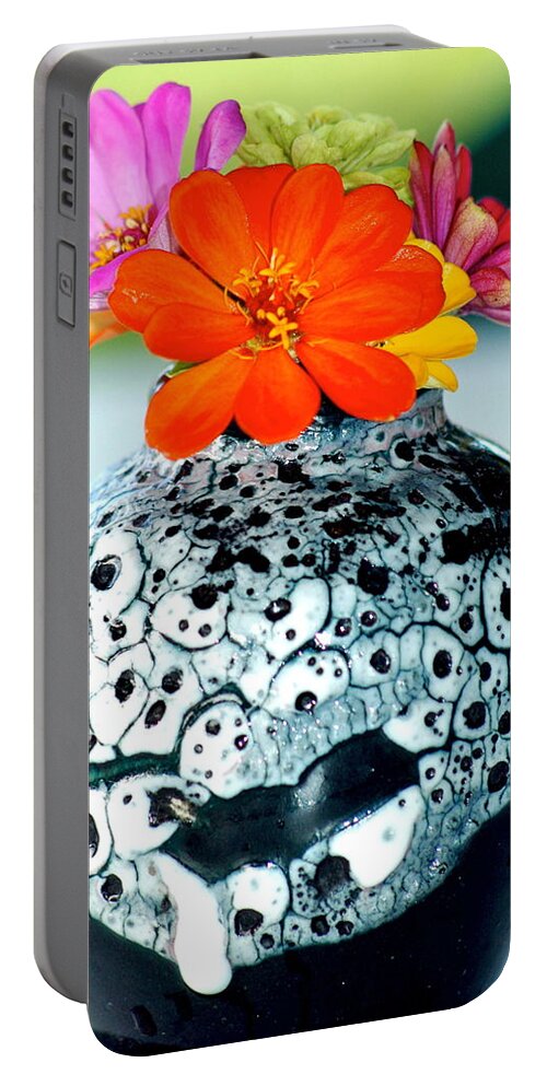 Hawaii Portable Battery Charger featuring the photograph Zinnia in vase by Lehua Pekelo-Stearns